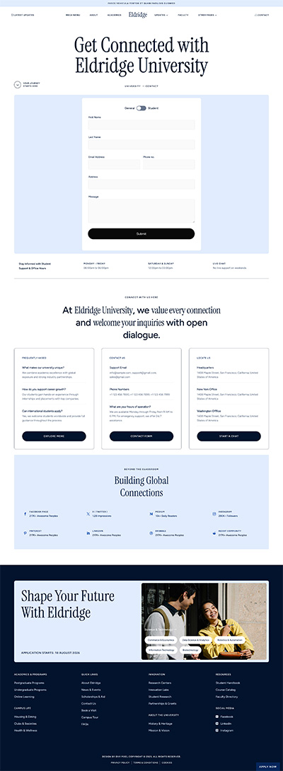University Layout Pack Contact Page